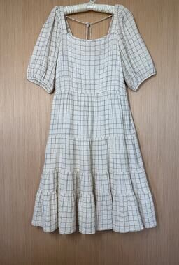 Nurture By Westbound Windowpane Smocked Embroidered Midi Dress XL Cottagecore